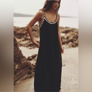ZARA BEADED BLACK MIDI DRESS LARGE